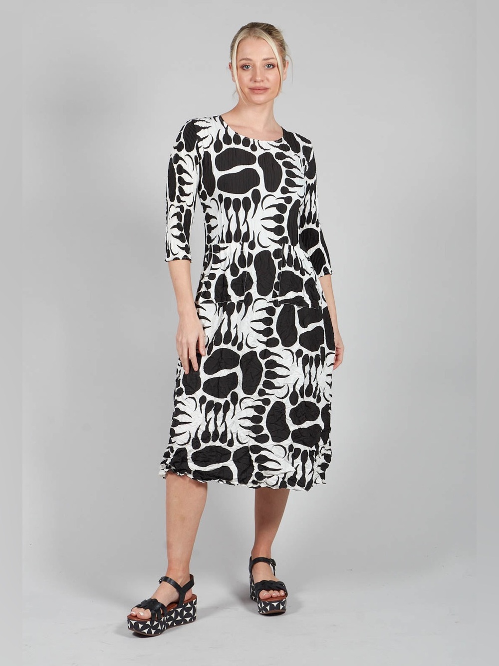 Alquema 3/4‎ Sleeve Smash Print Pocket Dress Black & White Moonbeam 0